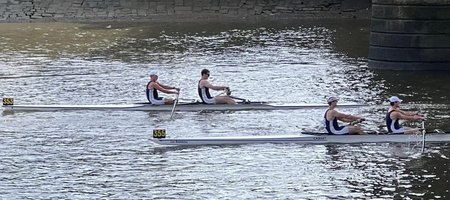 Finn and Callan overtaking a crew from London Rowing Club